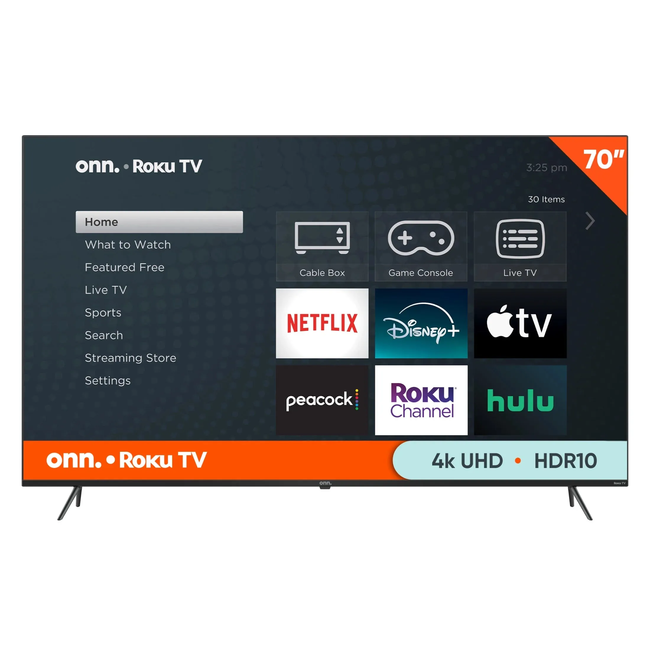 . 70” Class 4K UHD (2160P) LED Roku Smart Television HDR (100012588) and . Fixed TV Wall Mount for 32" to 86" Tvs, Holds up to 120 Lbs