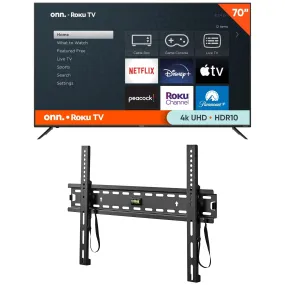 . 70” Class 4K UHD (2160P) LED Roku Smart Television HDR (100012588) and . Fixed TV Wall Mount for 32" to 86" Tvs, Holds up to 120 Lbs