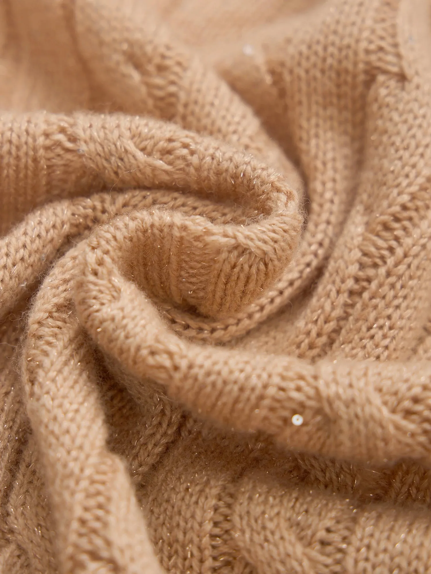Amoretu Women's Wool V-Neck Cable Knit Sequined Cardigan