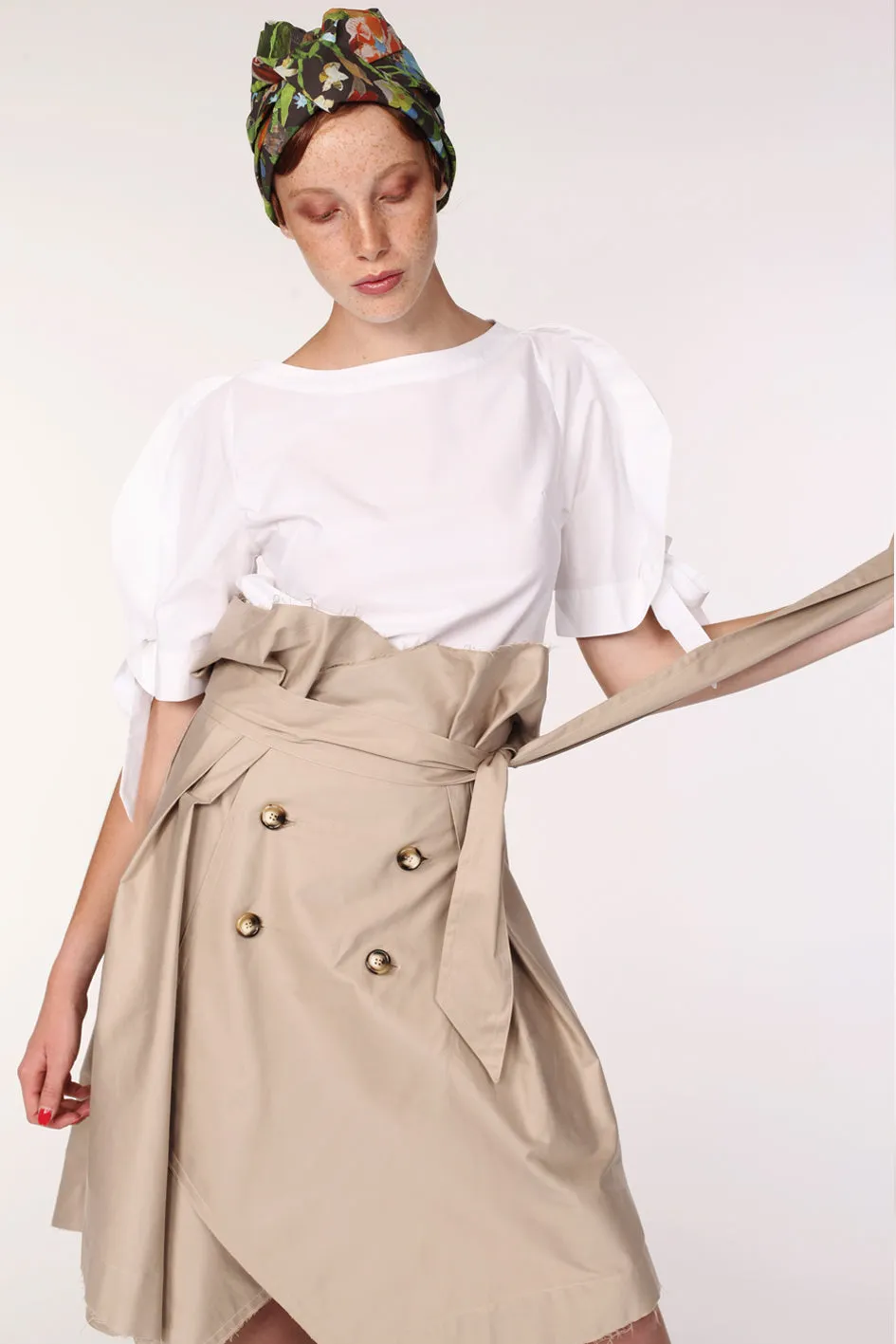 Beige Cotton Trench Skirt  Timeless & Structured Design