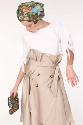 Beige Cotton Trench Skirt  Timeless & Structured Design