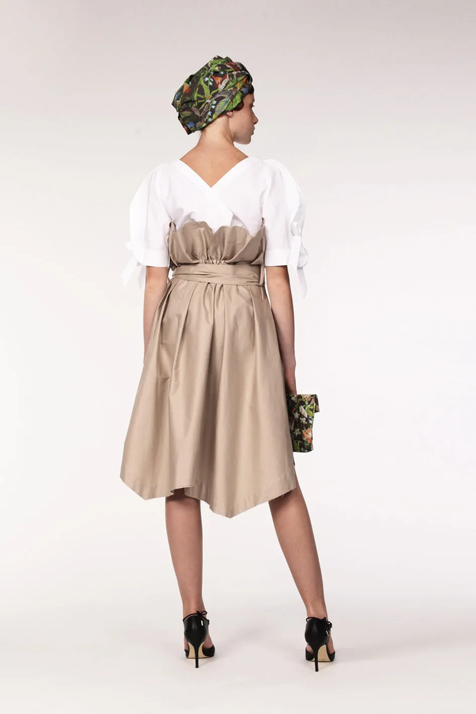 Beige Cotton Trench Skirt  Timeless & Structured Design