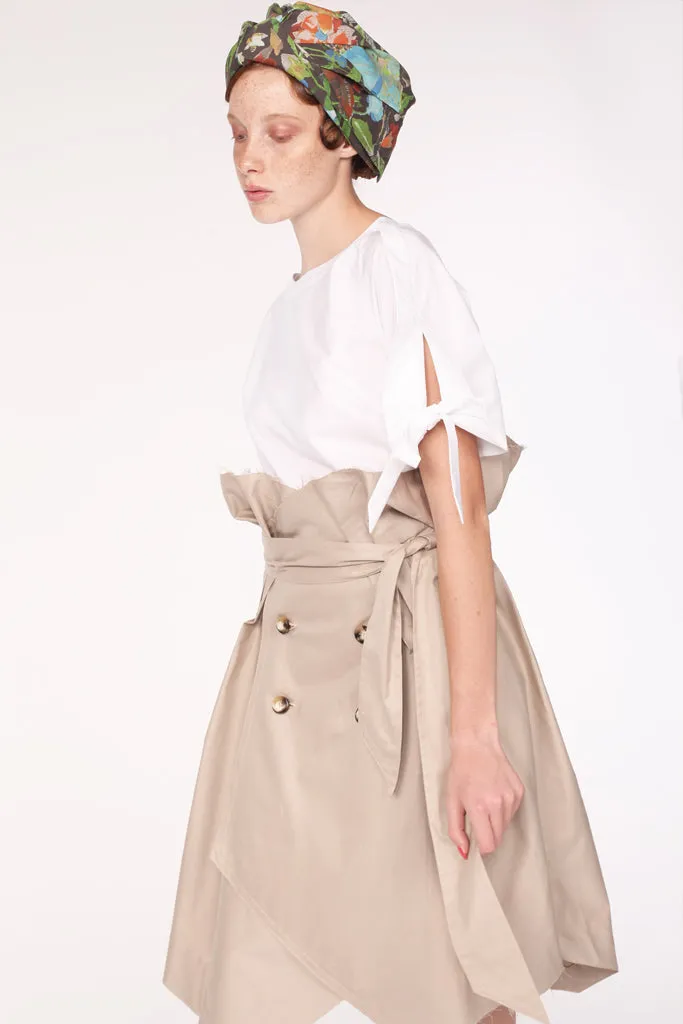 Beige Cotton Trench Skirt  Timeless & Structured Design