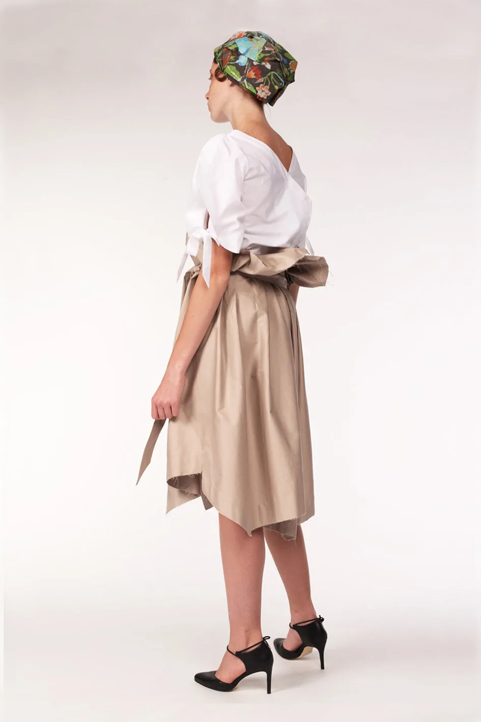 Beige Cotton Trench Skirt  Timeless & Structured Design