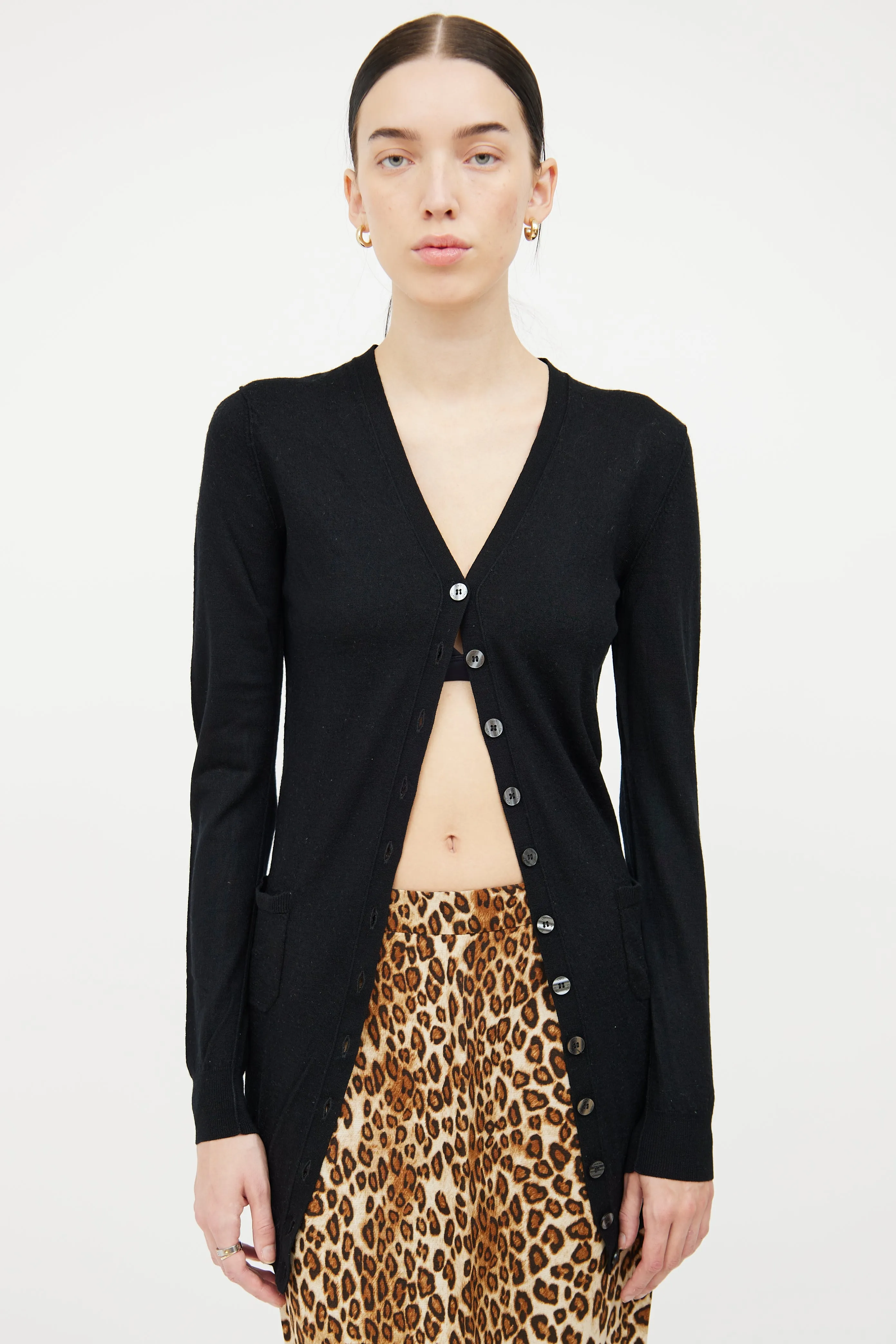 Black Knit Button Pocket Cardigan