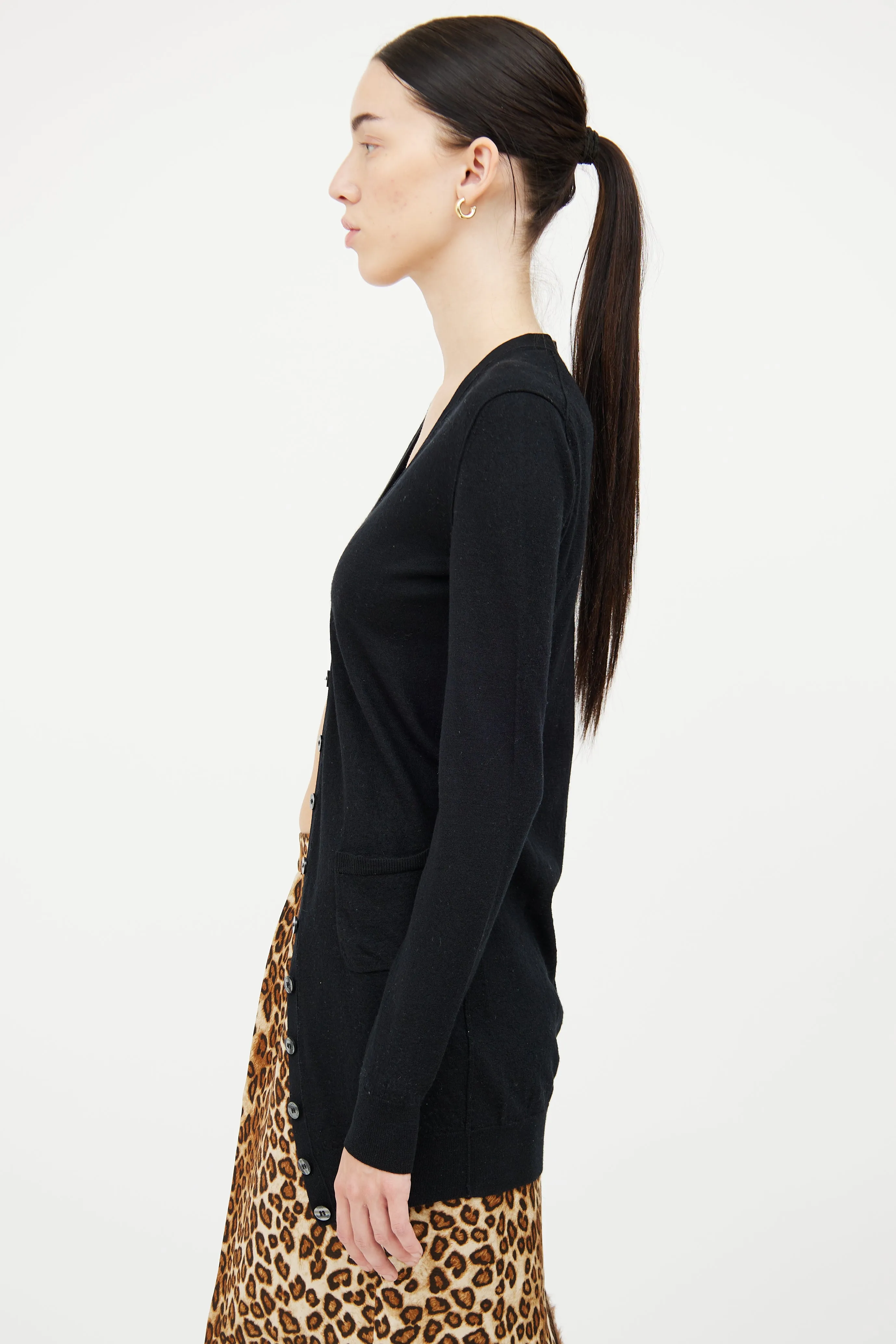 Black Knit Button Pocket Cardigan