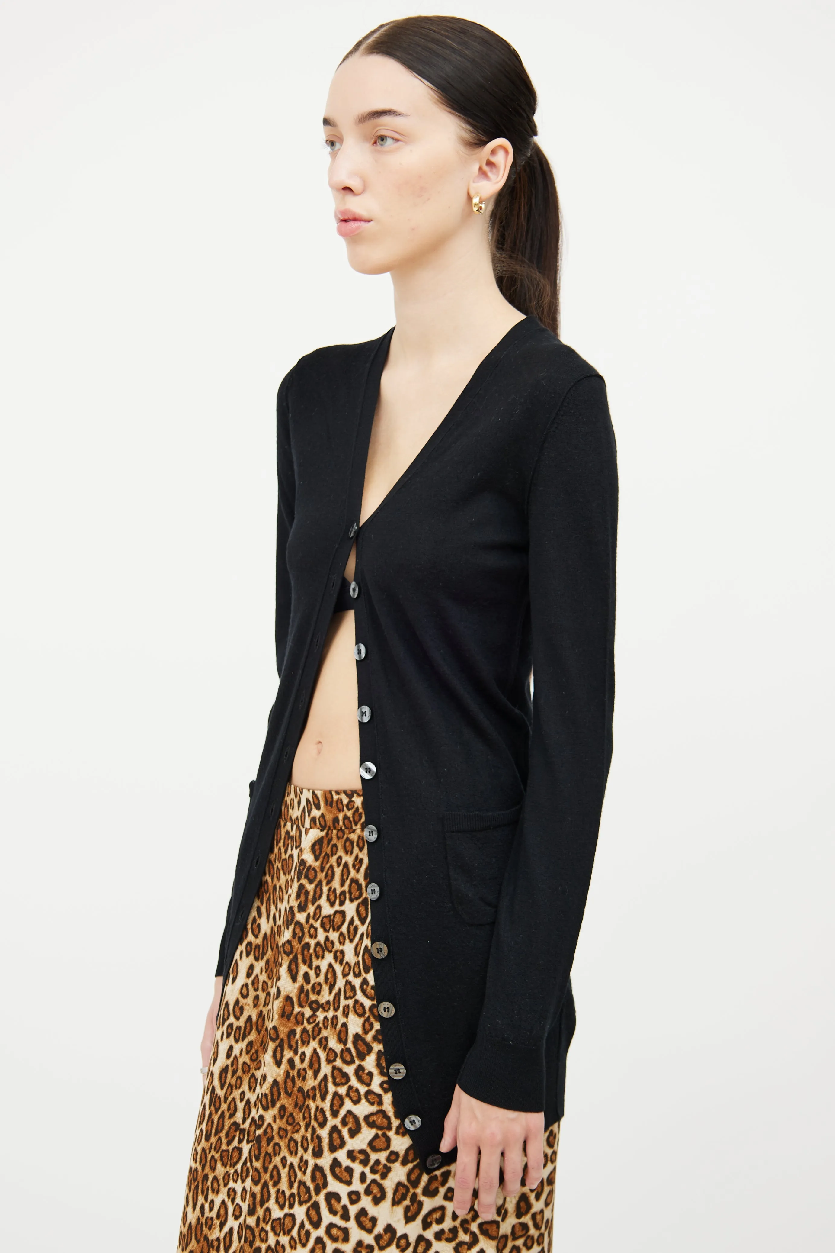 Black Knit Button Pocket Cardigan