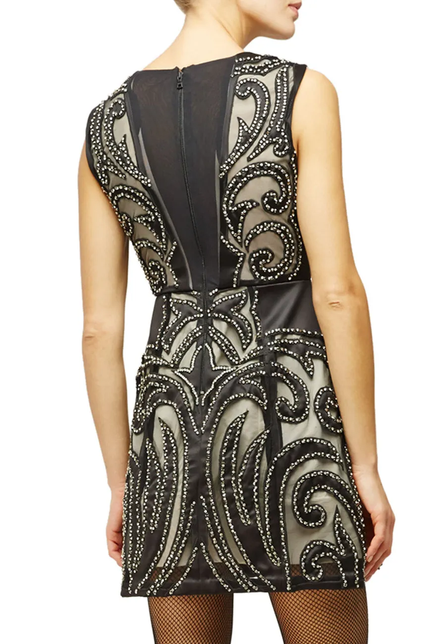 Black Pacey Embellished Low V Neck Mini Dress