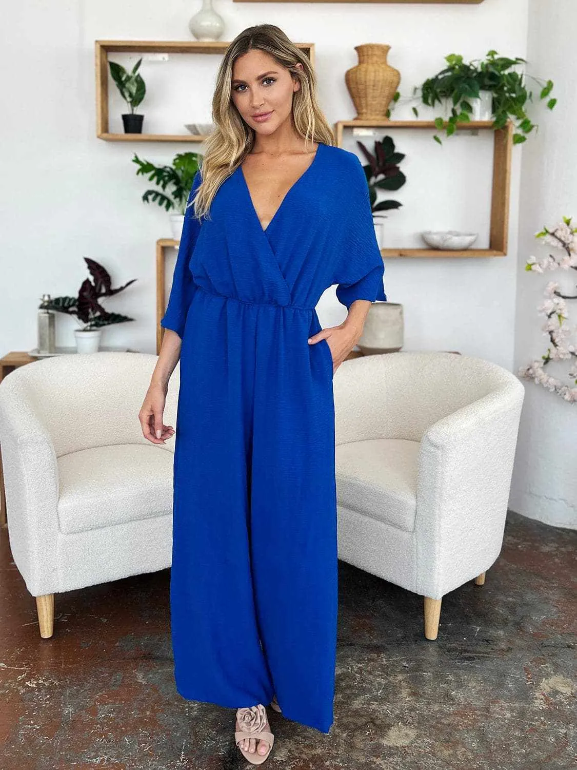 Chic surplice wide leg jumpsuit