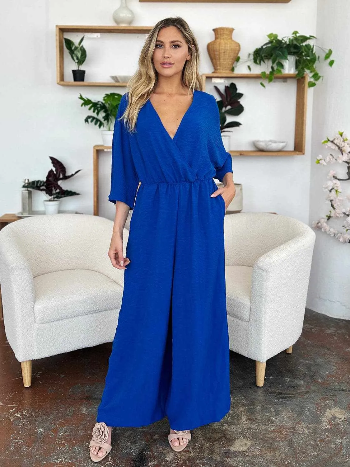 Chic surplice wide leg jumpsuit
