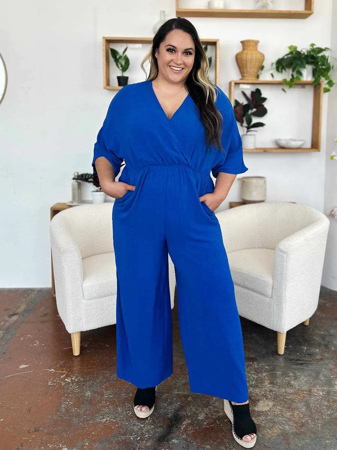 Chic surplice wide leg jumpsuit