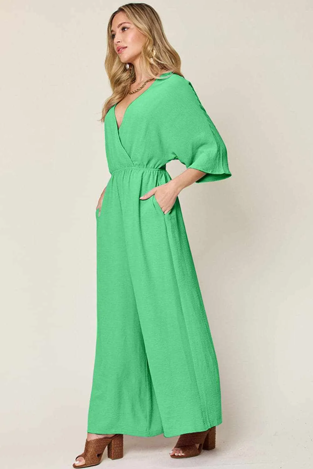 Chic surplice wide leg jumpsuit