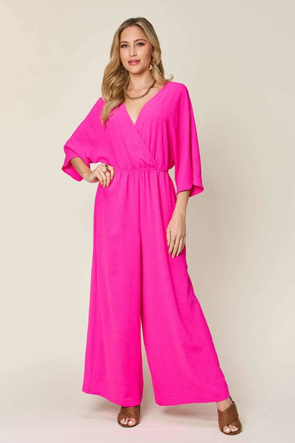 Chic surplice wide leg jumpsuit