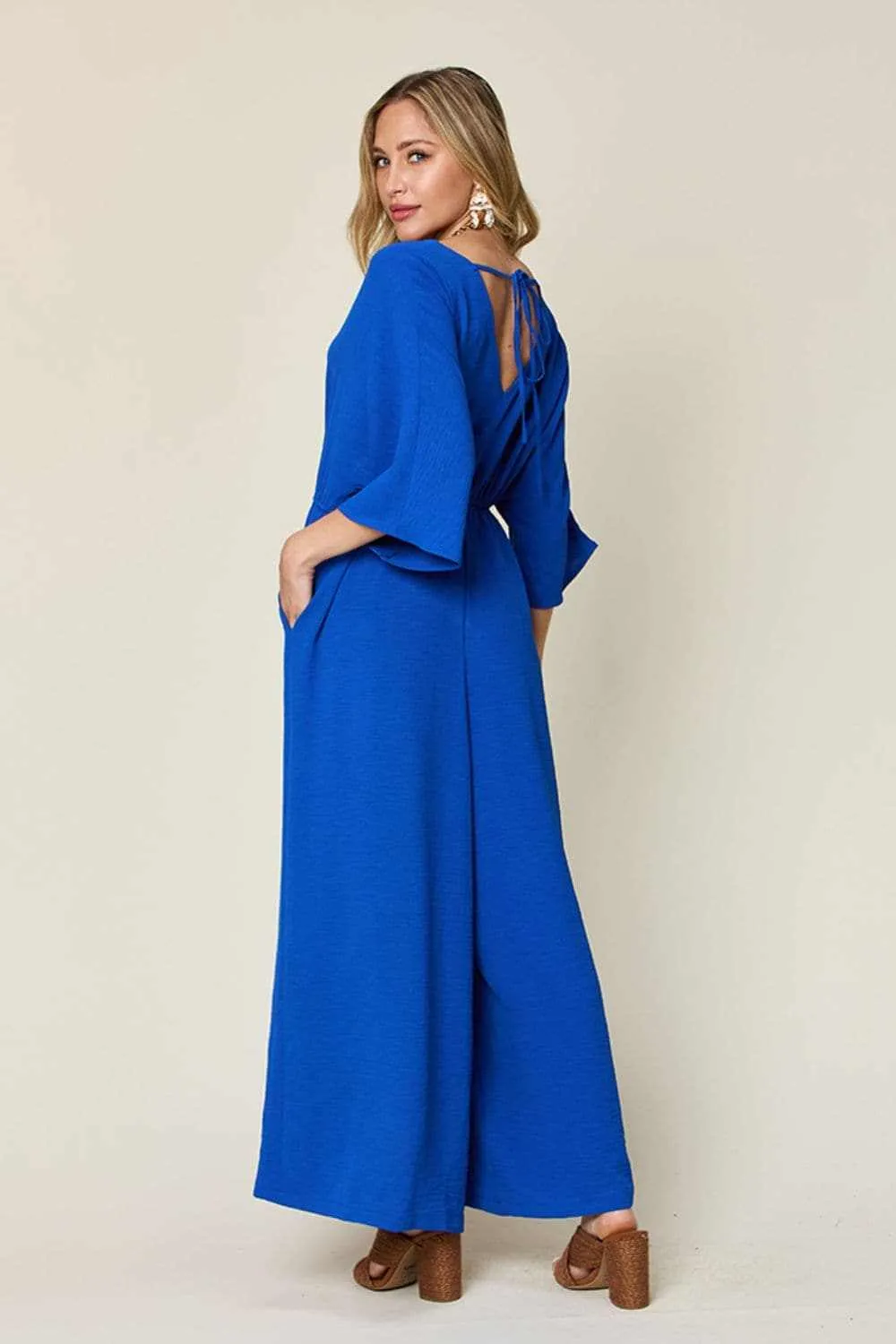 Chic surplice wide leg jumpsuit