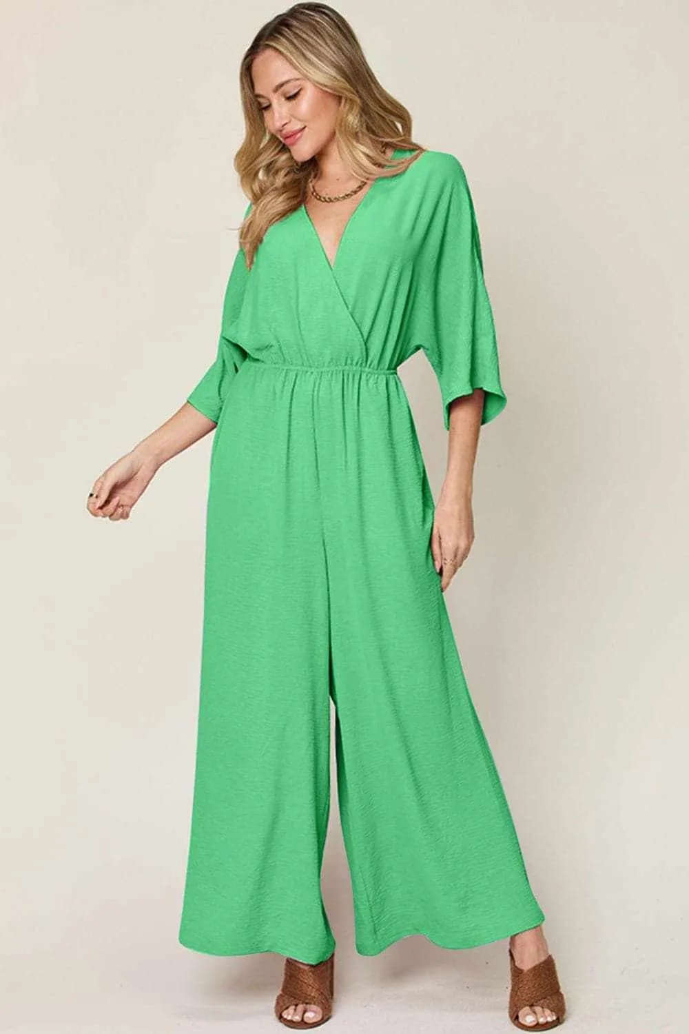 Chic surplice wide leg jumpsuit