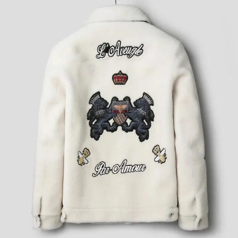 Fashionable White Grain Lamb Fur Jacket
