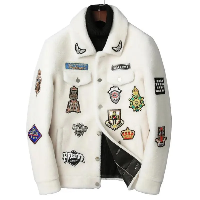 Fashionable White Grain Lamb Fur Jacket