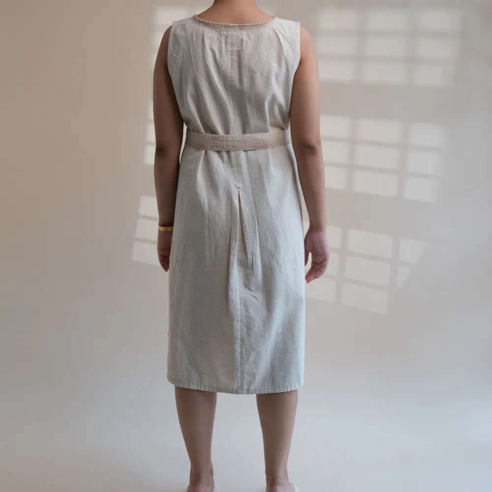 Ivory Trench Dress | Kantha Embroidered | Timeless Style for Every Day