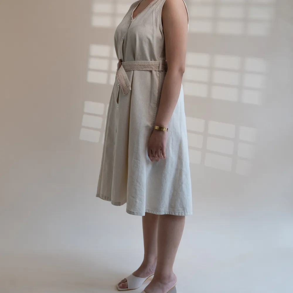 Ivory Trench Dress | Kantha Embroidered | Timeless Style for Every Day