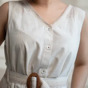 Ivory Trench Dress | Kantha Embroidered | Timeless Style for Every Day