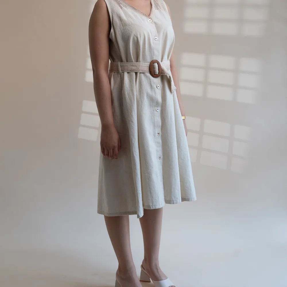 Ivory Trench Dress | Kantha Embroidered | Timeless Style for Every Day