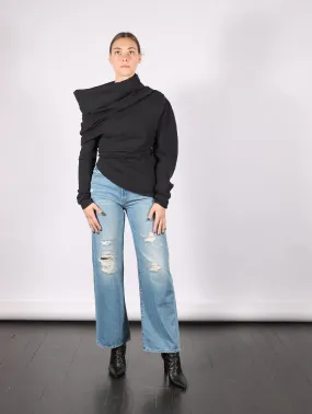 Jersey Cowl Neck Draped Top in Black by A.W.A.K.E. Mode