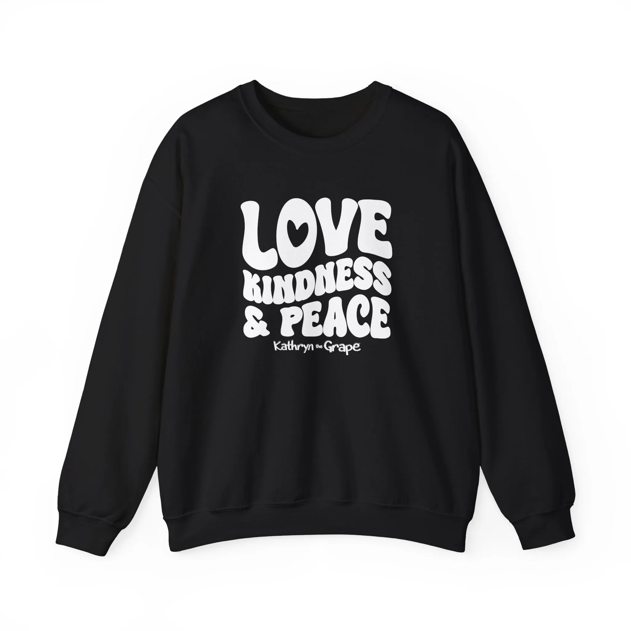 Kathryn the Grape Love, Kindness, and Peace (White) Teen/Adult Heavy Blend™ Crewneck Sweatshirt