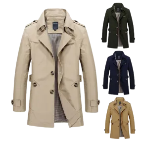 Men's Long Business Windbreaker Jackets Pure Cotton Trench Coats for Casual Spring Fall Winter Fashion Streetwear Blazers for a Suited Look