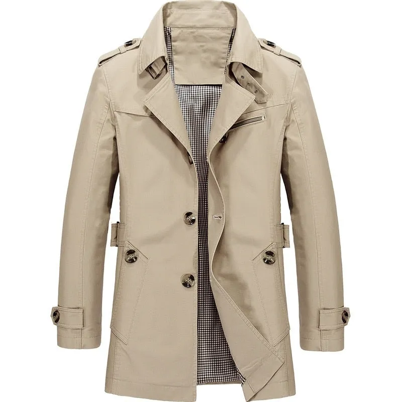 Men's Long Business Windbreaker Jackets Pure Cotton Trench Coats for Casual Spring Fall Winter Fashion Streetwear Blazers for a Suited Look
