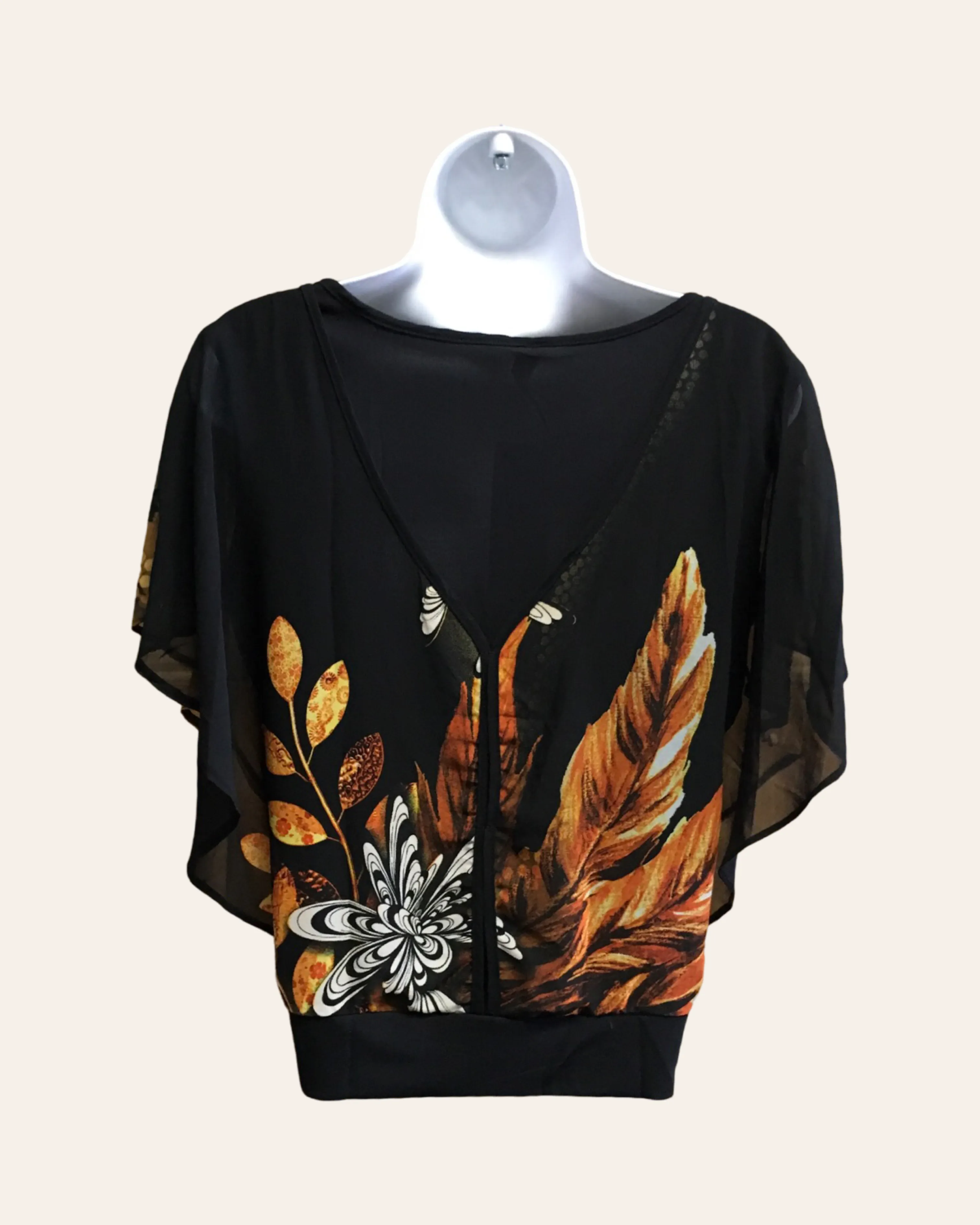 Orange V Neck Pattern Top