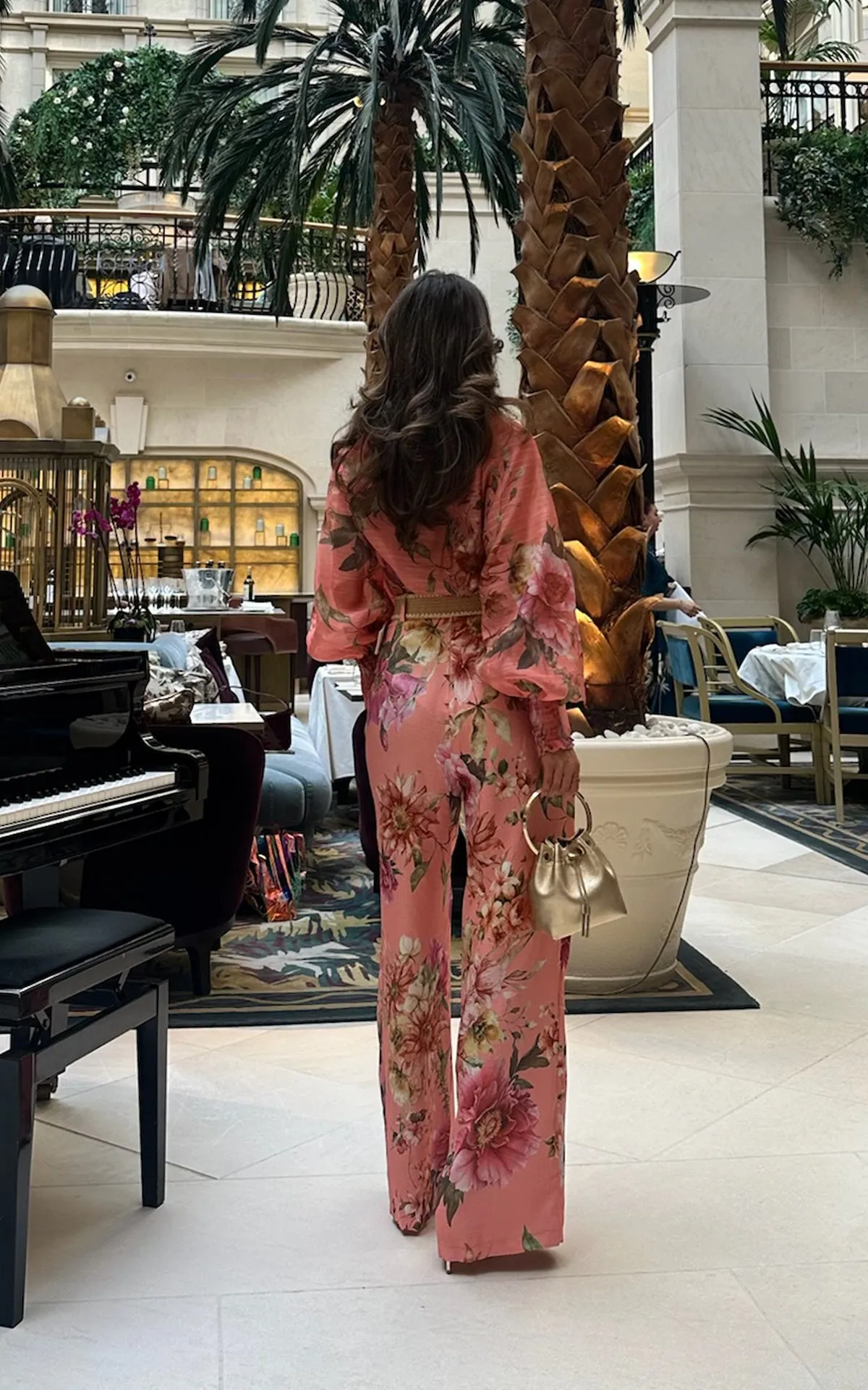 Peach Fizz Floral Print Bouffant Sleeve Blouse & Wide Leg Trousers Co-ord Set