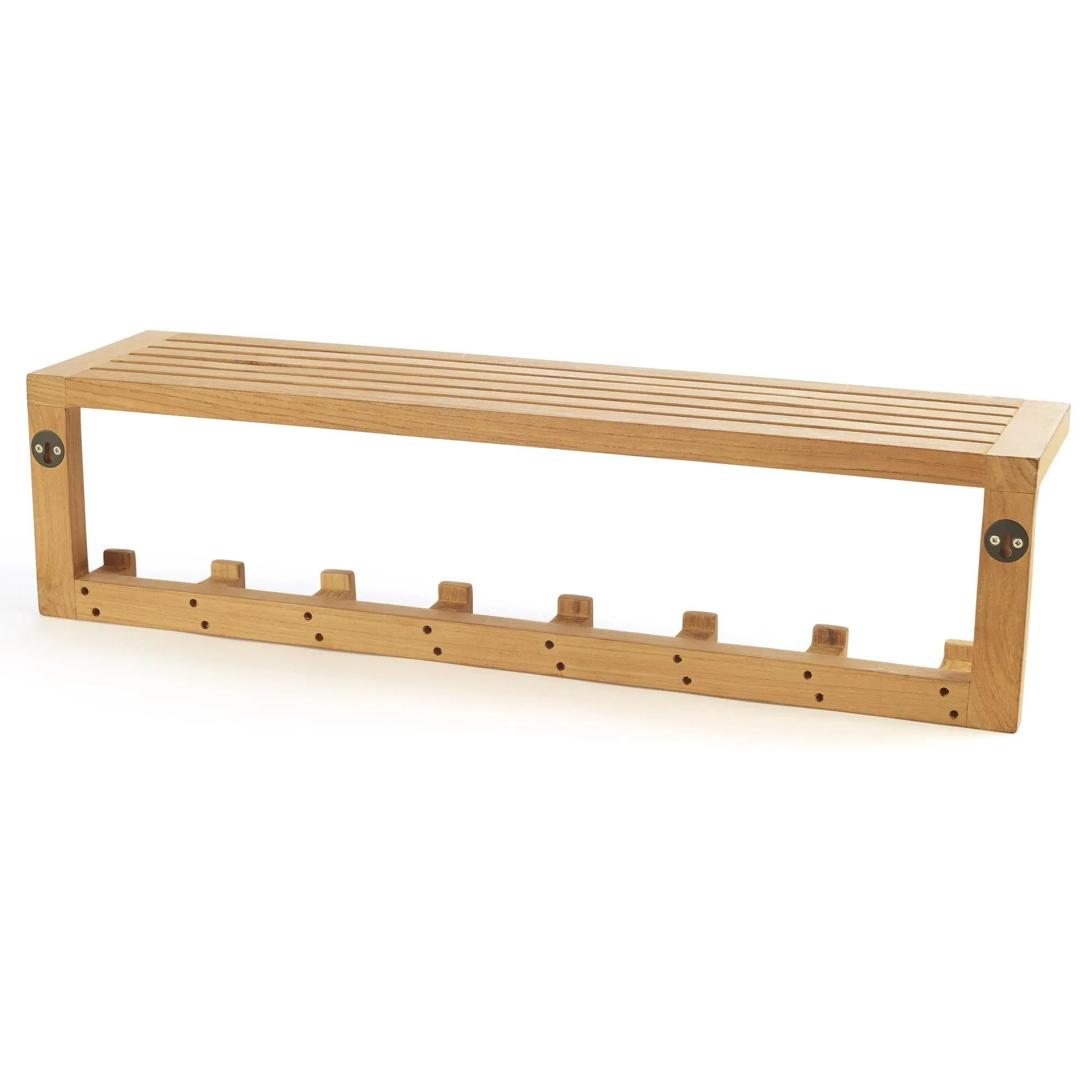 Teak Wall Shelf with 8 hooks