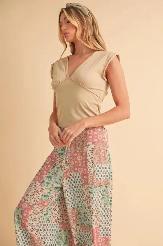Vintage Patchwork Print Wide Leg Pants – Boho Style Rayon Trousers