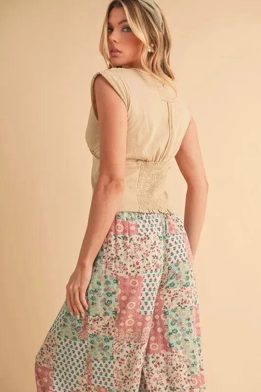 Vintage Patchwork Print Wide Leg Pants – Boho Style Rayon Trousers