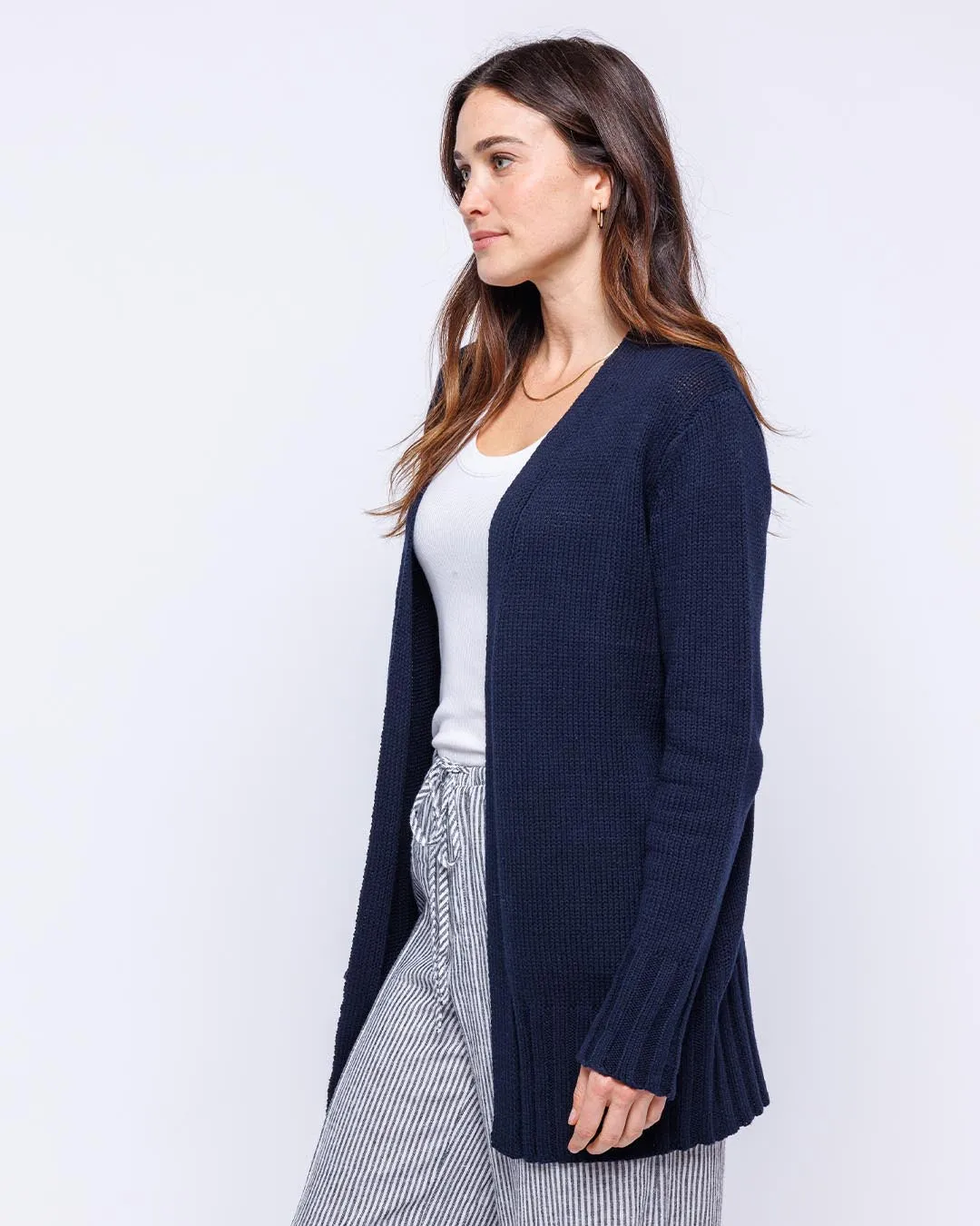 Womans Open Cotton Cardigan Sweater in Navy - order size down, runs large