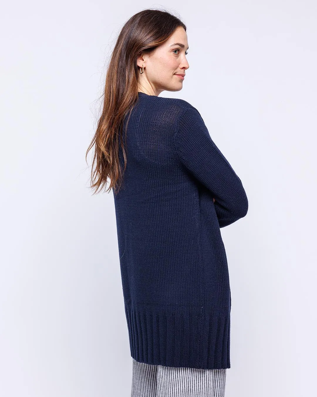 Womans Open Cotton Cardigan Sweater in Navy - order size down, runs large
