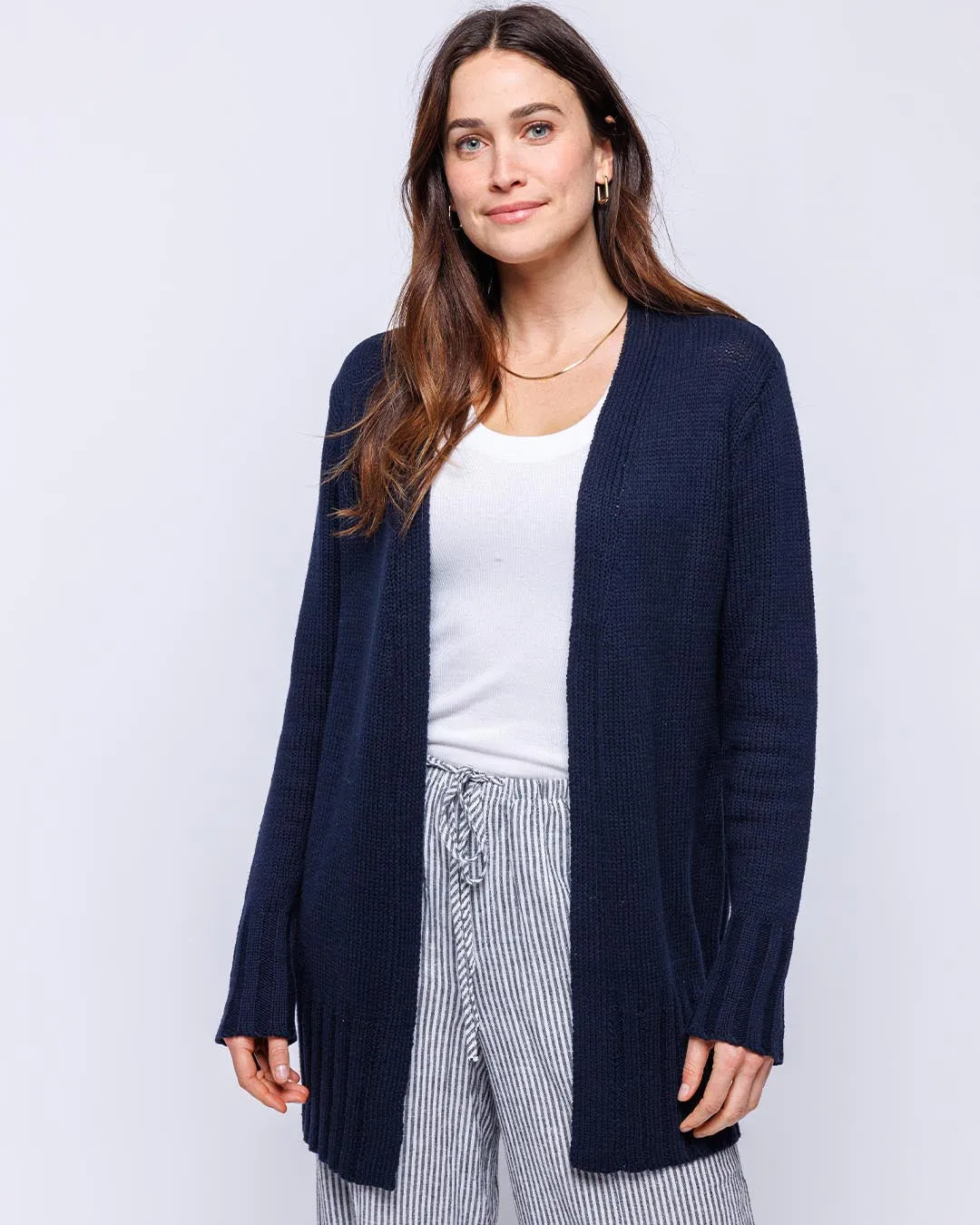 Womans Open Cotton Cardigan Sweater in Navy - order size down, runs large