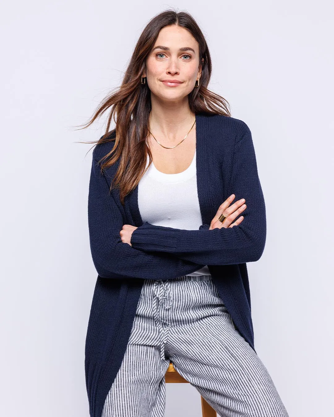 Womans Open Cotton Cardigan Sweater in Navy - order size down, runs large