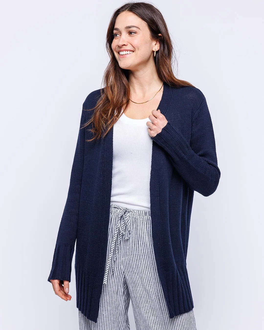 Womans Open Cotton Cardigan Sweater in Navy - order size down, runs large