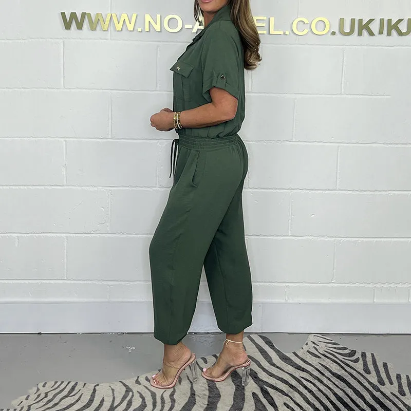 Womens Short Sleeved Utility Jumpsuit