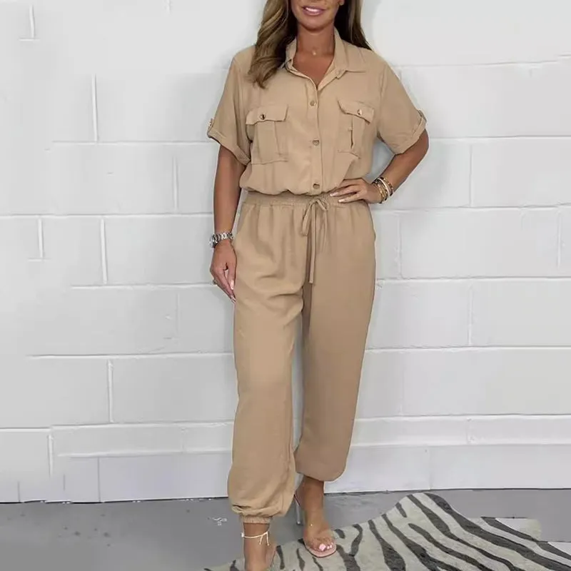 Womens Short Sleeved Utility Jumpsuit