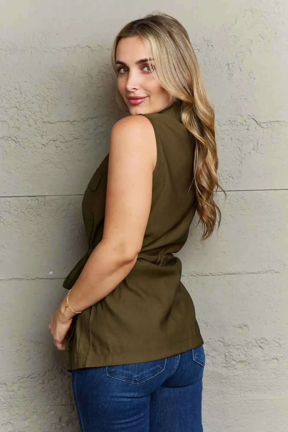 Women's Top by Ninexis - Follow The Light - Sleeveless Collared Button Down Top