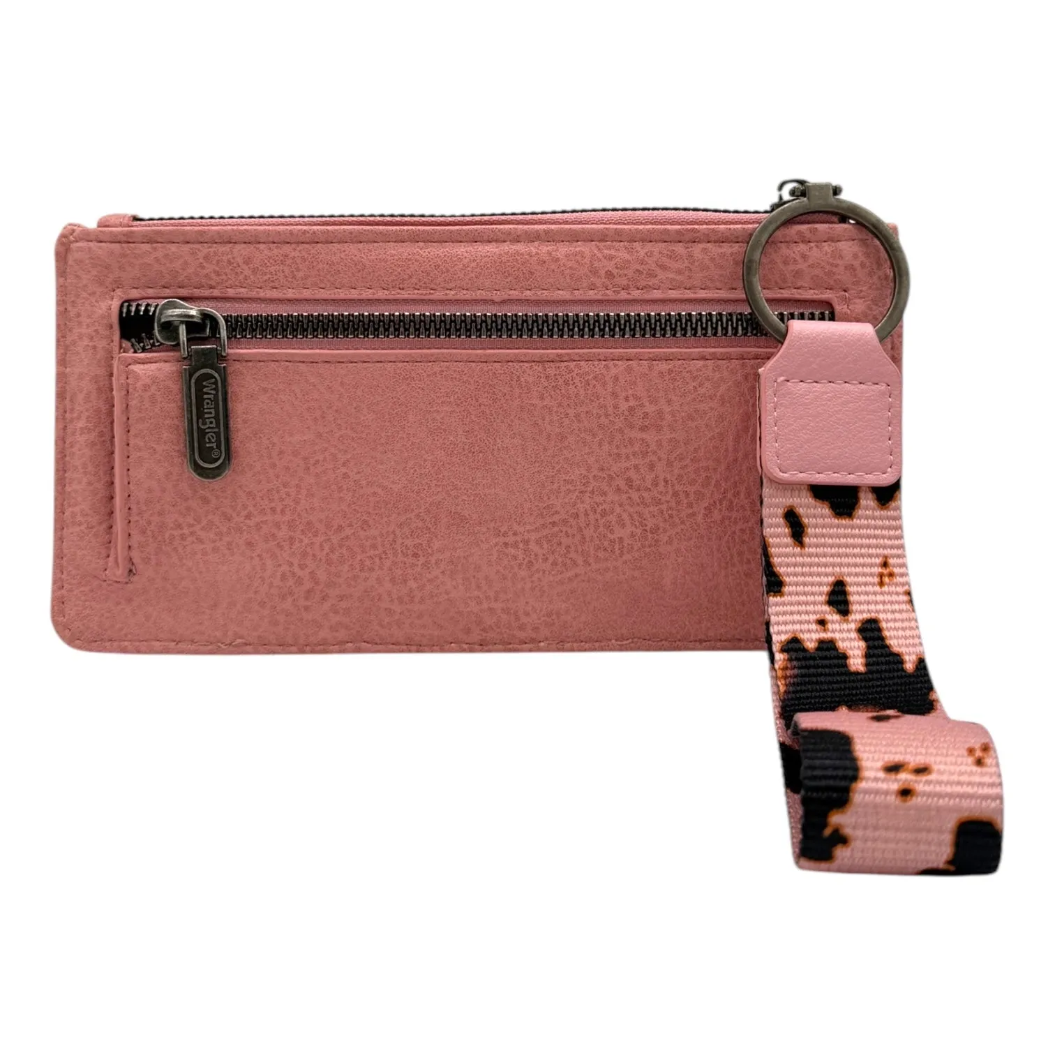 Wrangler Cow Print Bi-Fold Wallet Wristlet with Embossed Logo